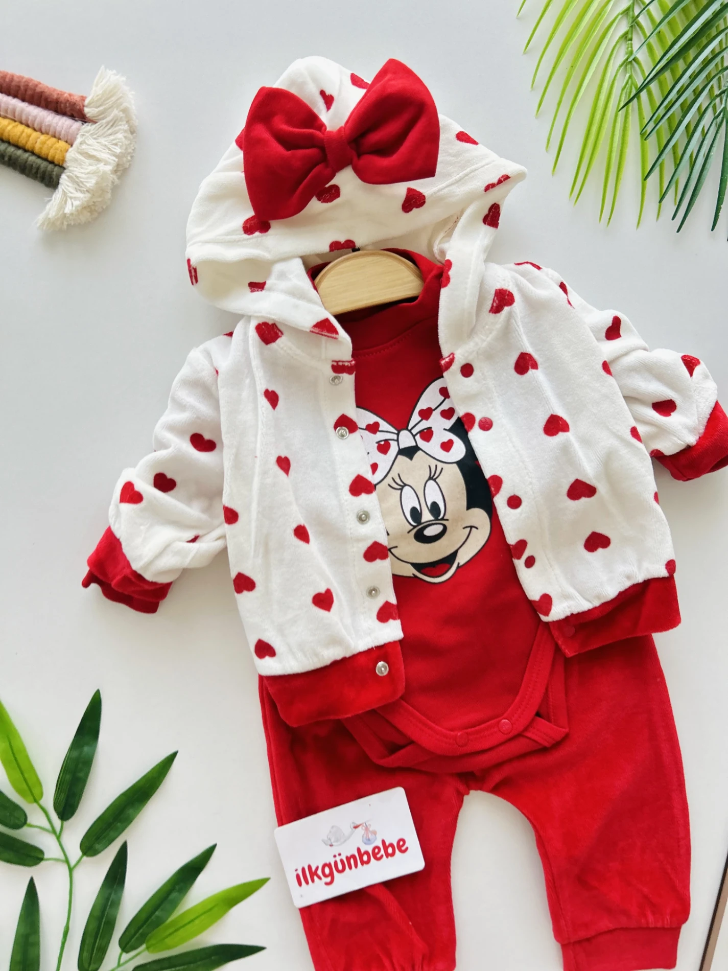 Minnie Mouse Kadife Kumaş Hırkalı 3’lü Premium Kalite Takım