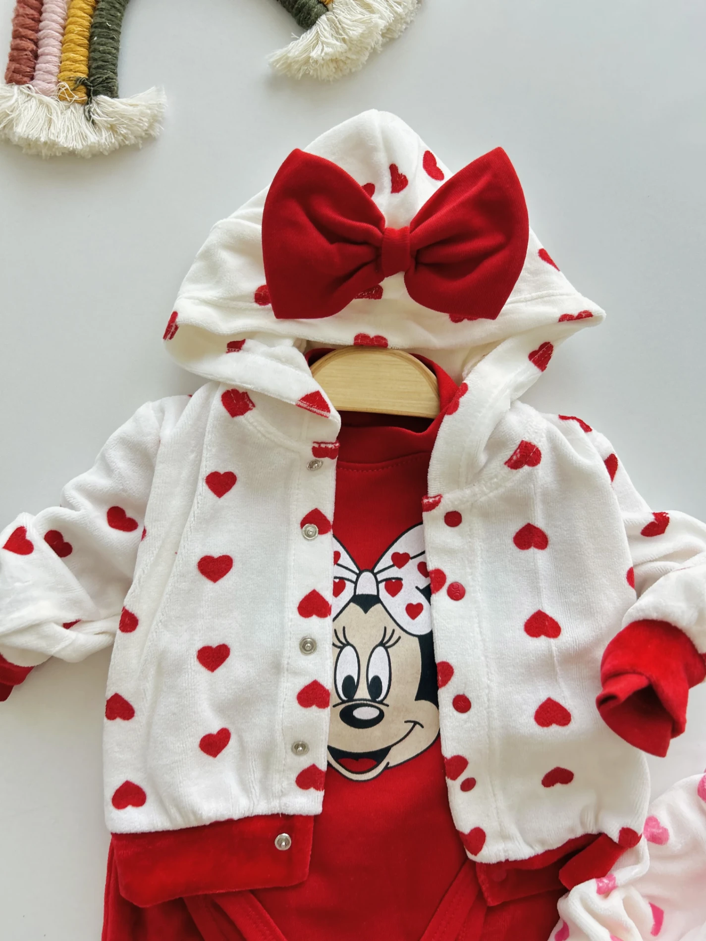Minnie Mouse Kadife Kumaş Hırkalı 3’lü Premium Kalite Takım