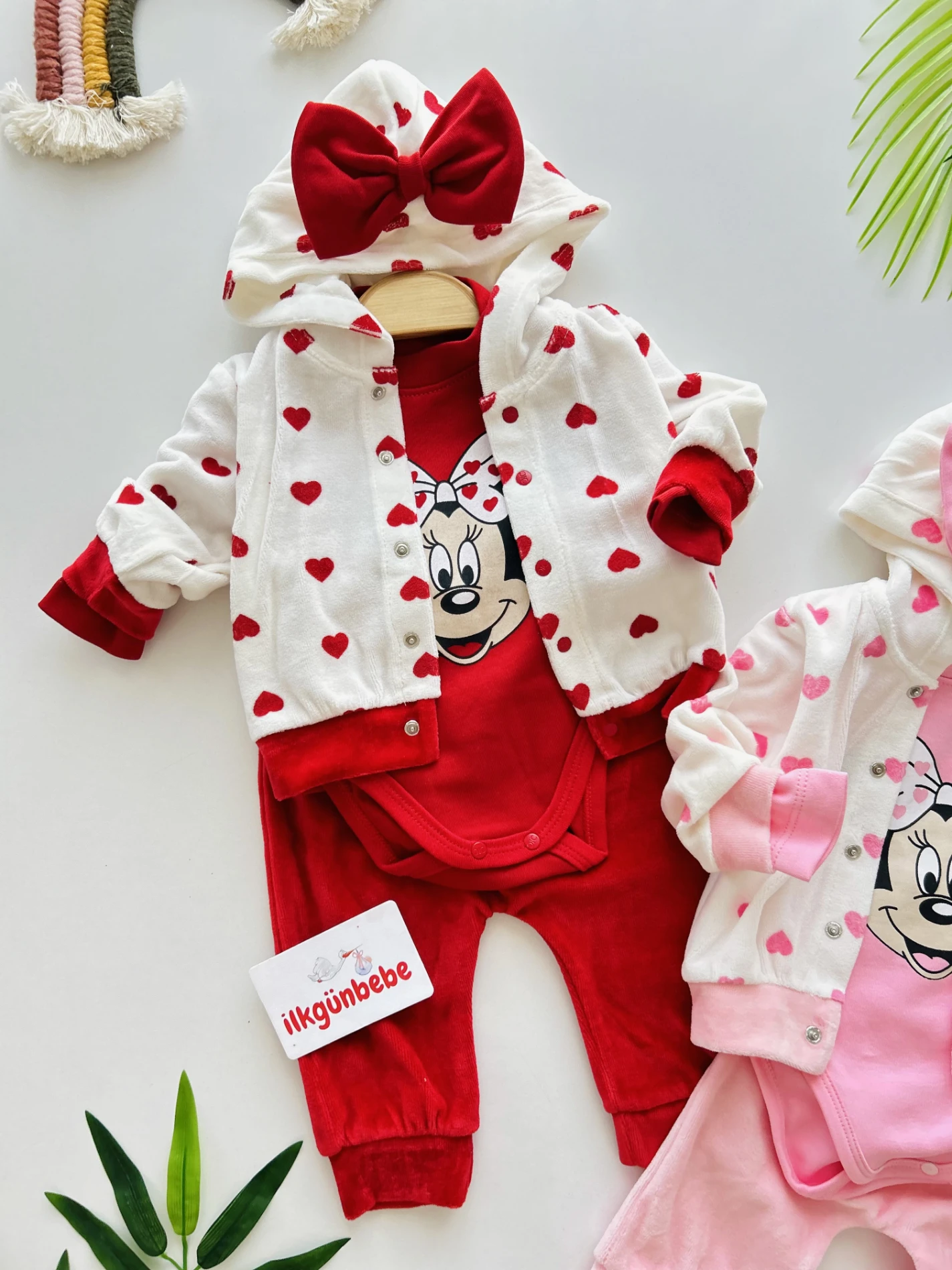 Minnie Mouse Kadife Kumaş Hırkalı 3’lü Premium Kalite Takım