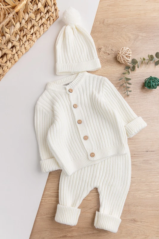 Lucas Şapkalı Düğmeli Triko Premium 3’lü Unisex Takım