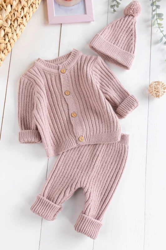 Lucas Şapkalı Düğmeli Triko Premium 3’lü Unisex Takım