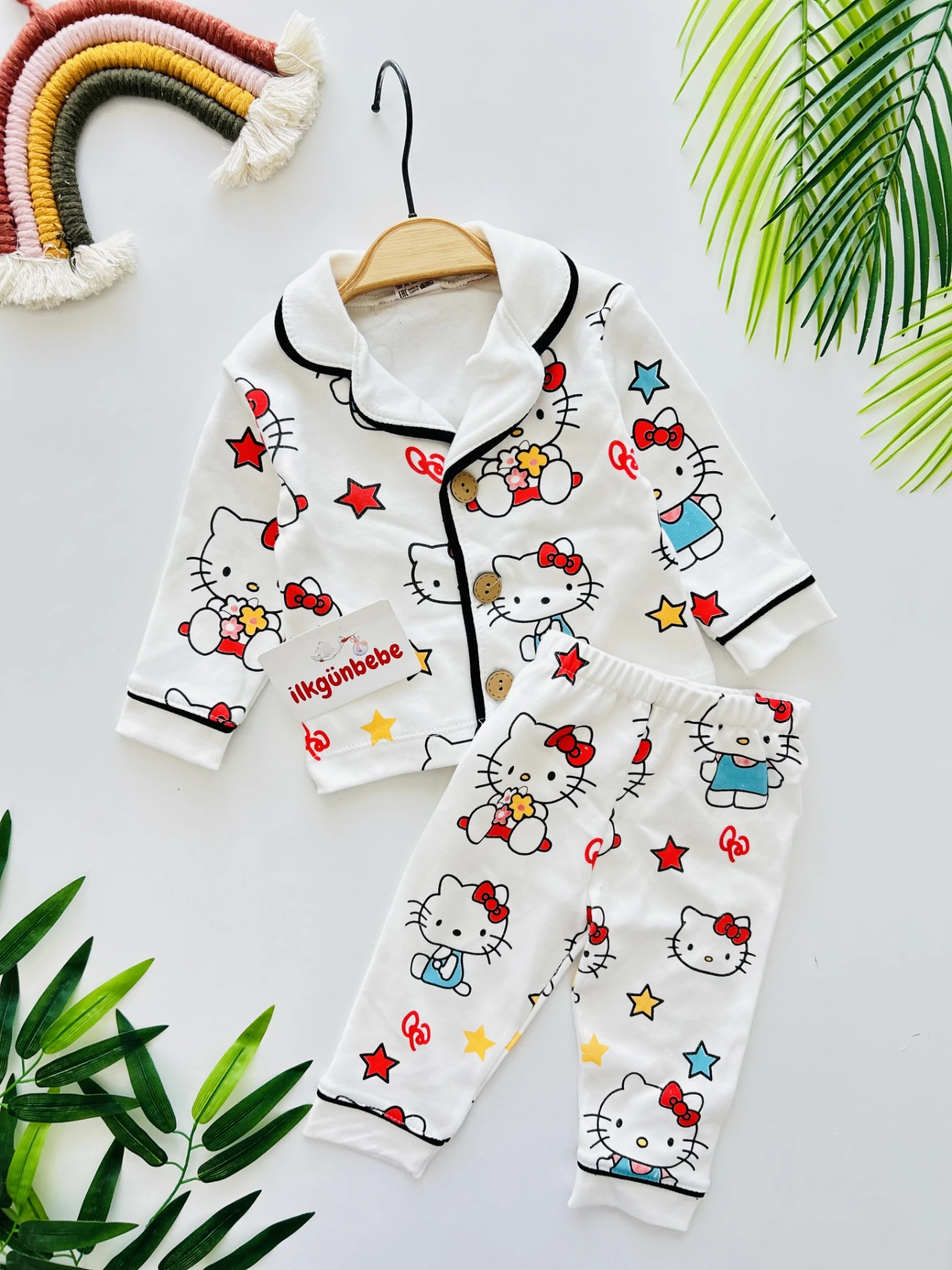 Hello Kitty %100 Pamuk Bebe Yaka Pijama Takımı