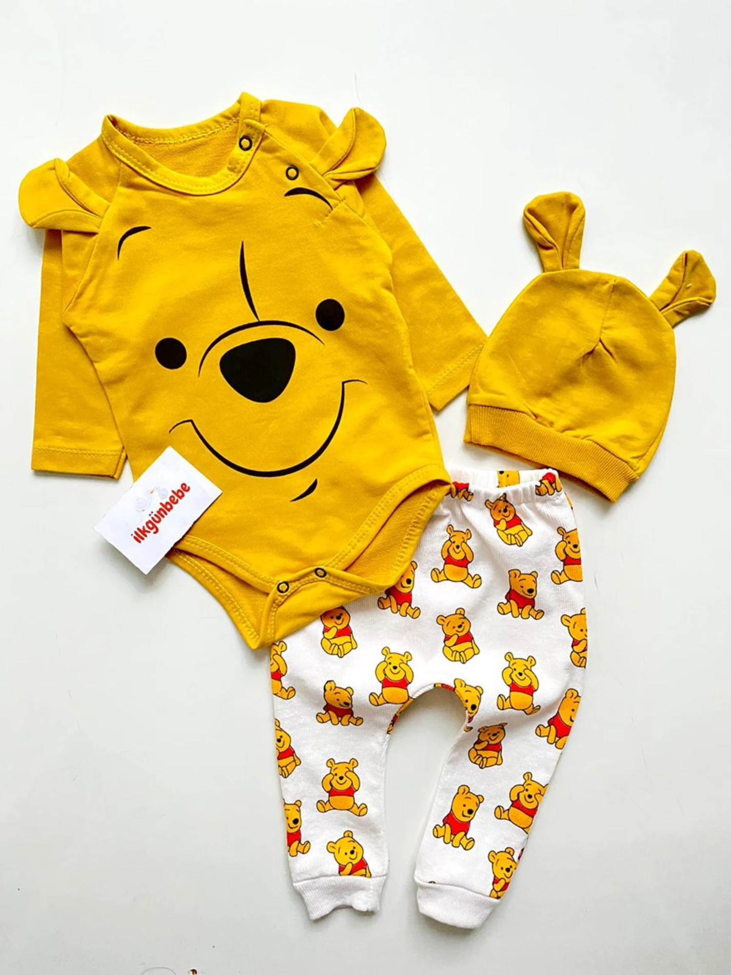 Winnie The Pooh Baskılı Mevsimlik Ribanalı Kumaş 3’lü Takım