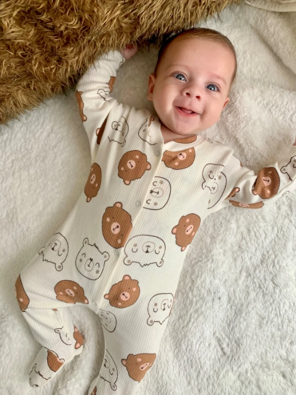 Bear Baskılı Kampanyalı %100 Pamuk Ribanalı Tulum