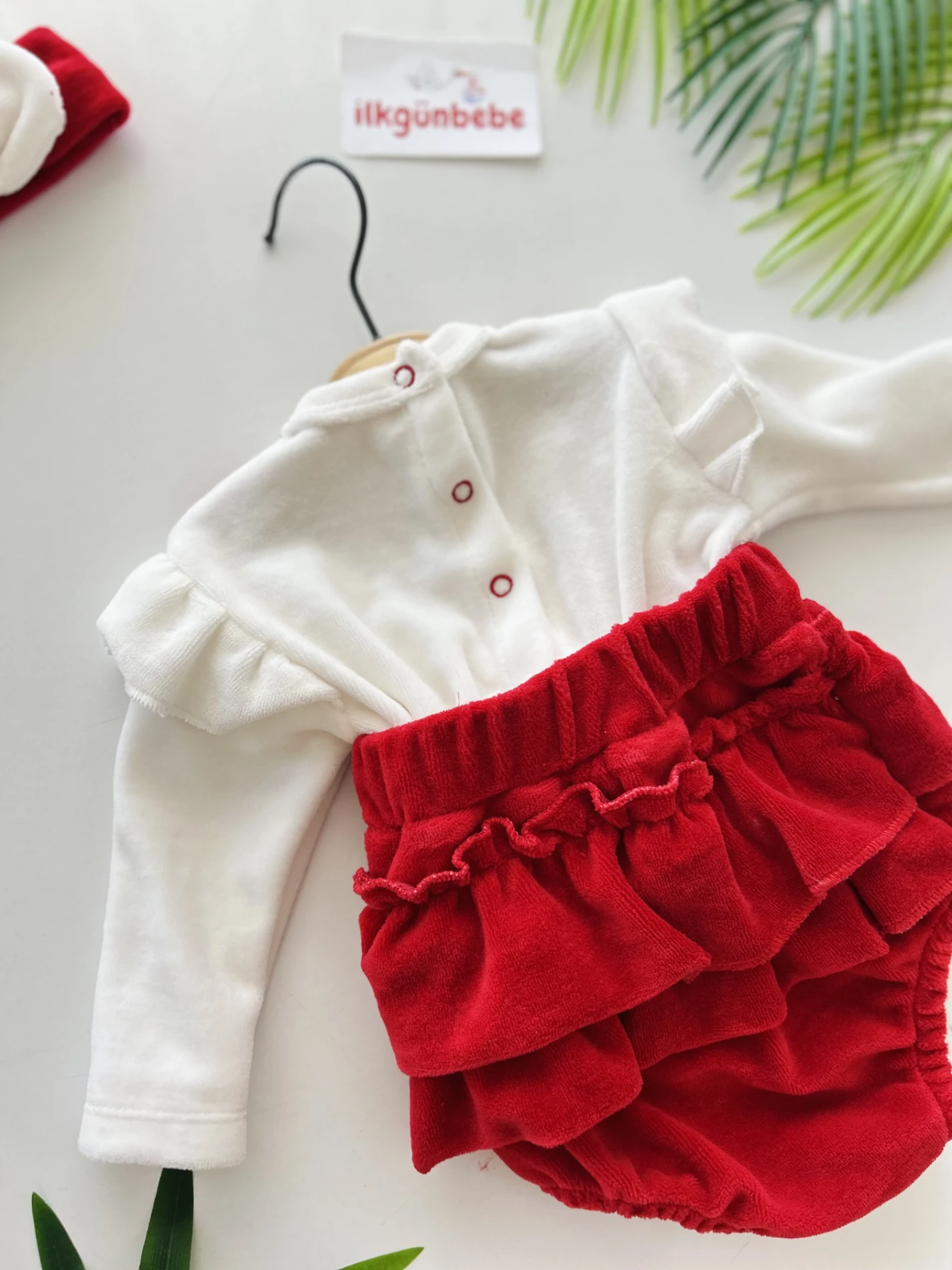 Fiyonklu Kadife Kumaş Bandana Elbise Set
