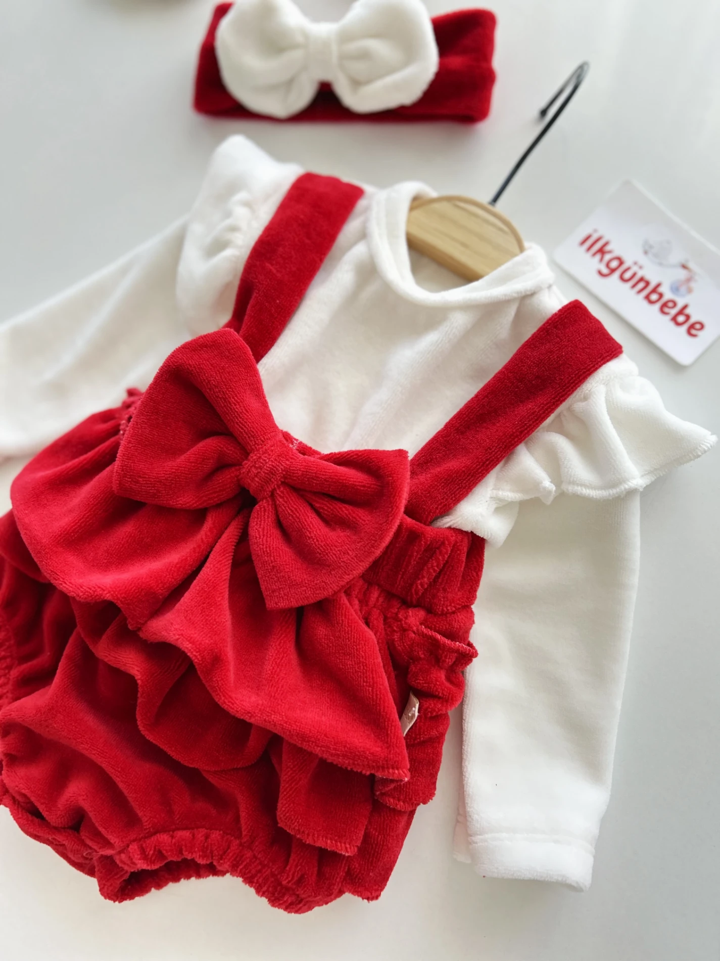 Fiyonklu Kadife Kumaş Bandana Elbise Set
