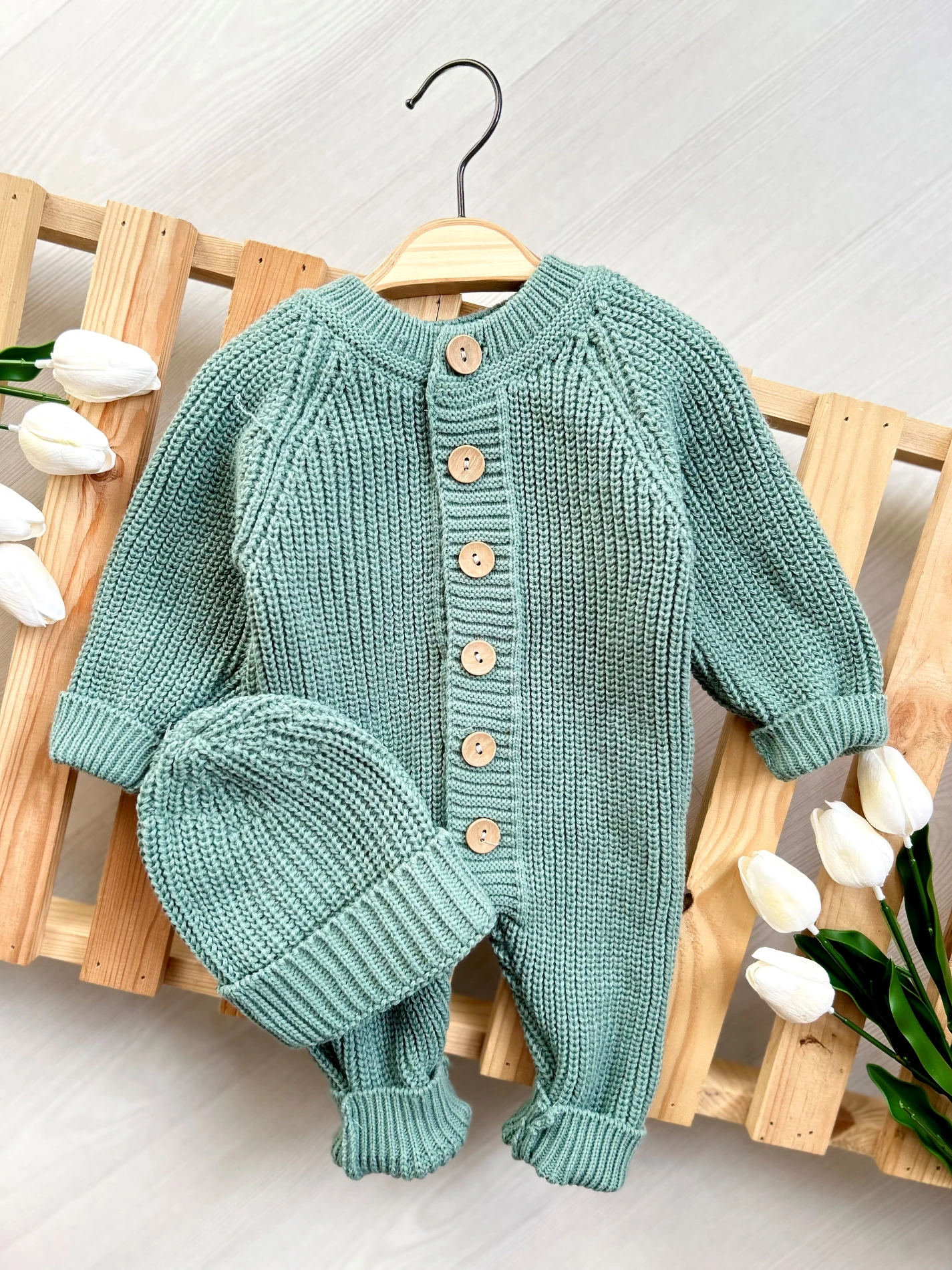 Triko Şapkalı Örme Unisex Tulum