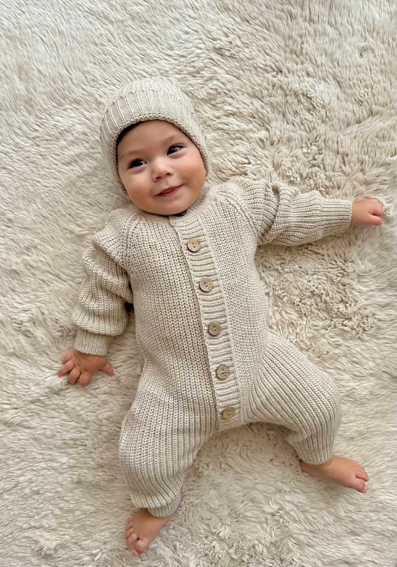 Triko Şapkalı Örme Unisex Tulum