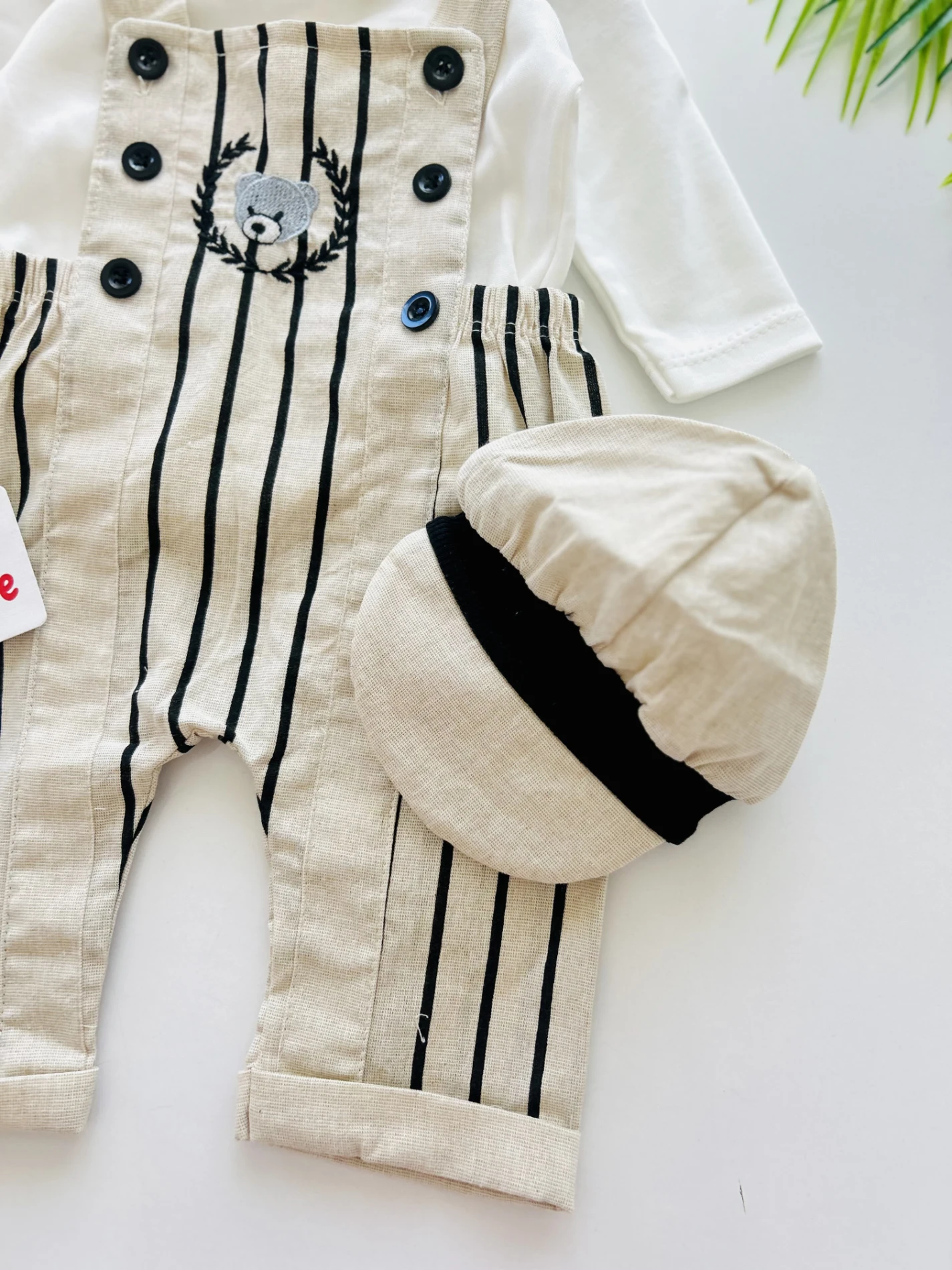 Bear Papyonlu Kasketli 3’lü Salopet Set