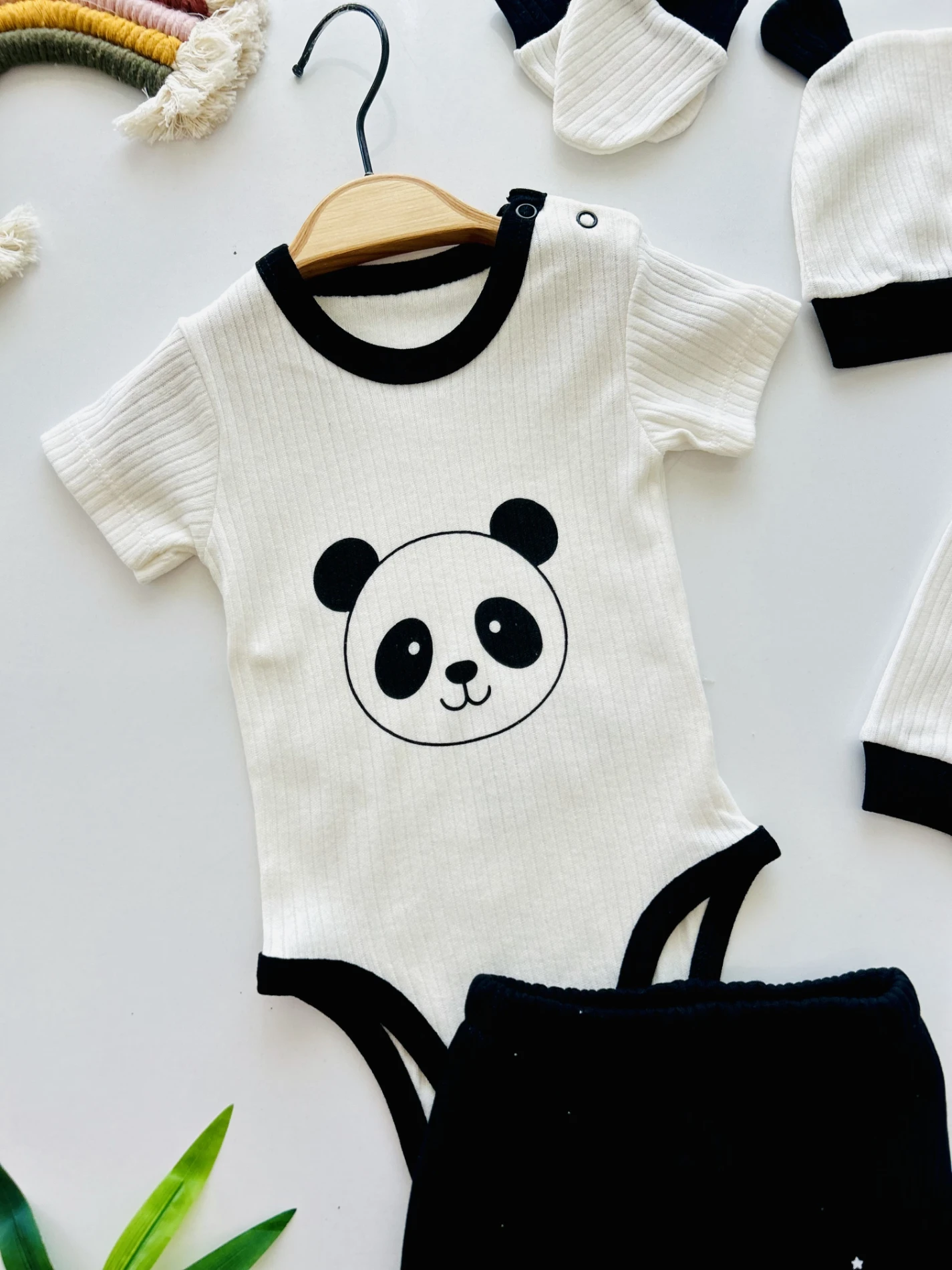 Panda Desenli 6 Parça Yenidoğan %100 Pamuk Set