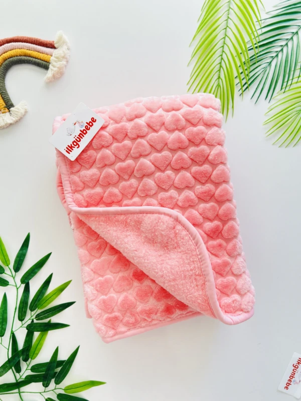 100*120 Kalp Desenli Peluş Yumuşacık Kışlık Polar Battaniye