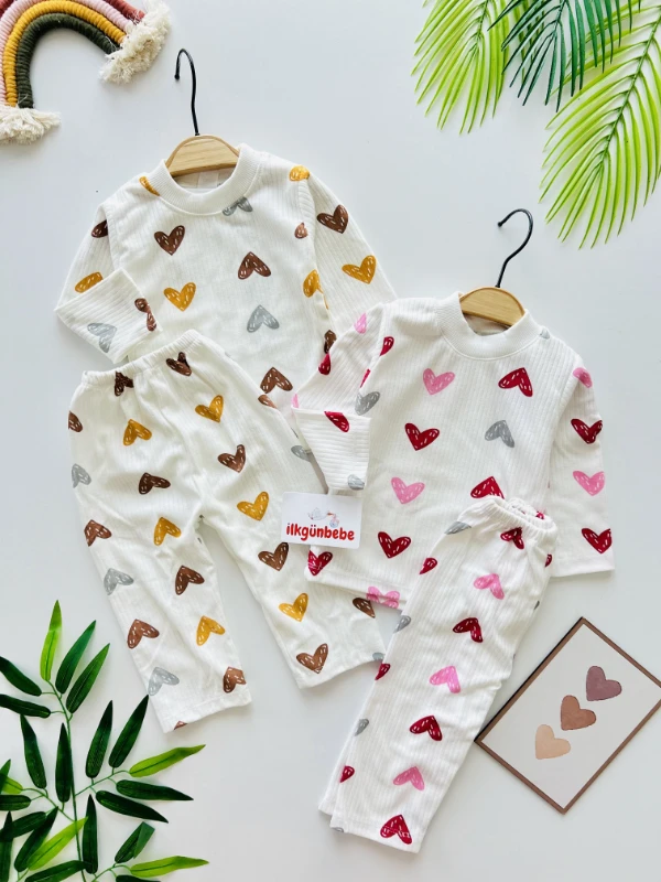 Kalp Desenli Pamuklu 2’li Takım