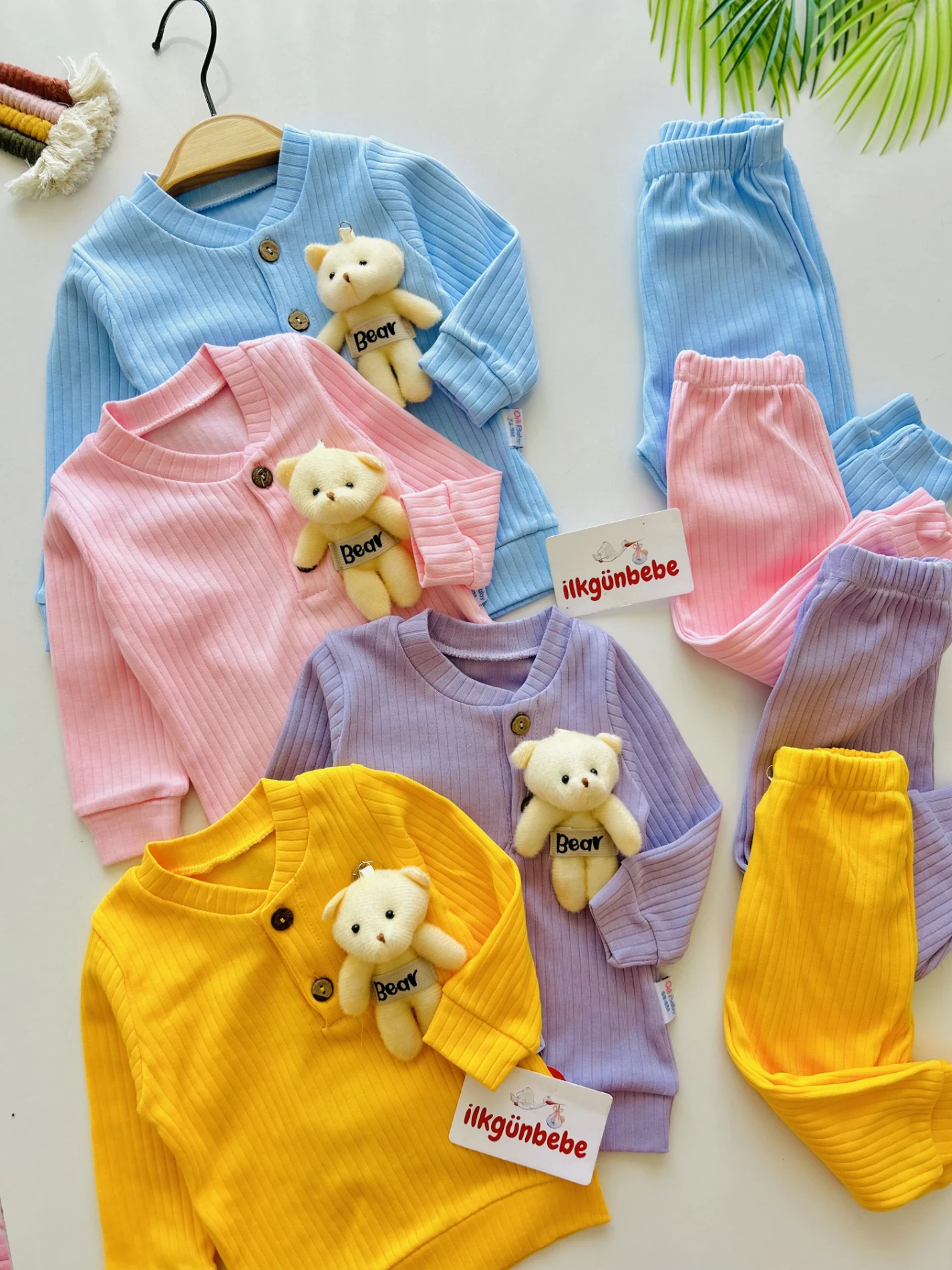 Oyuncak Ayıcıklı Ribanalı Kumaş Mevsimlik Unisex Takım