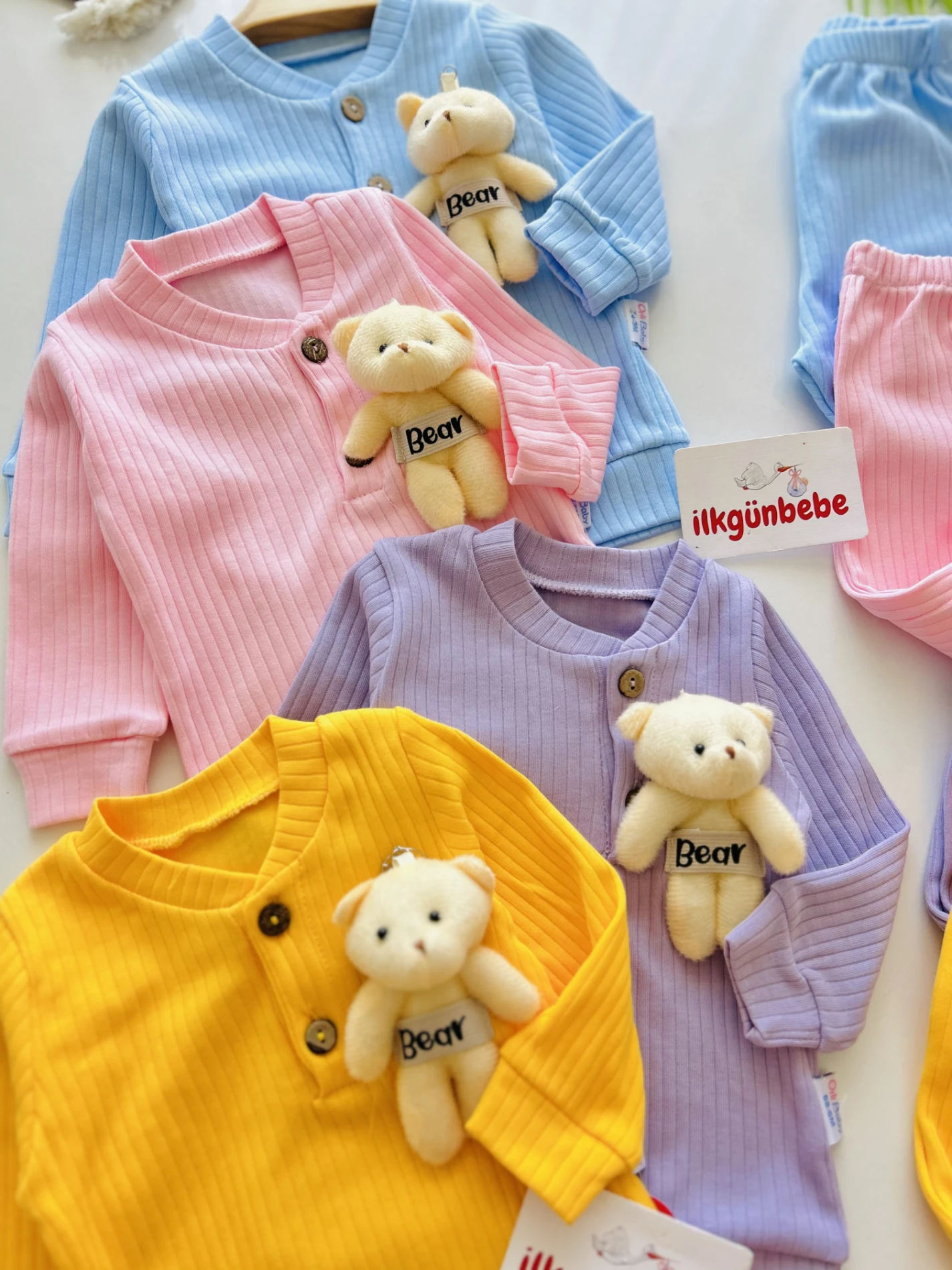 Oyuncak Ayıcıklı Ribanalı Kumaş Mevsimlik Unisex Takım