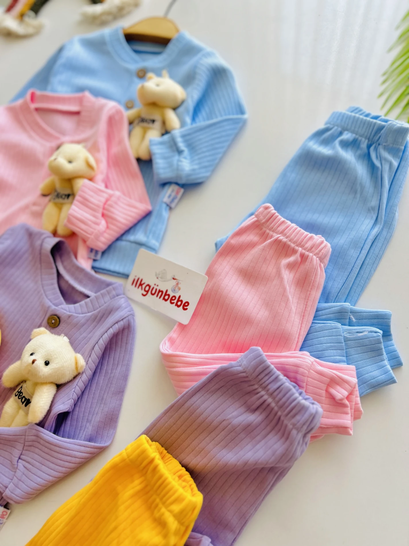 Oyuncak Ayıcıklı Ribanalı Kumaş Mevsimlik Unisex Takım