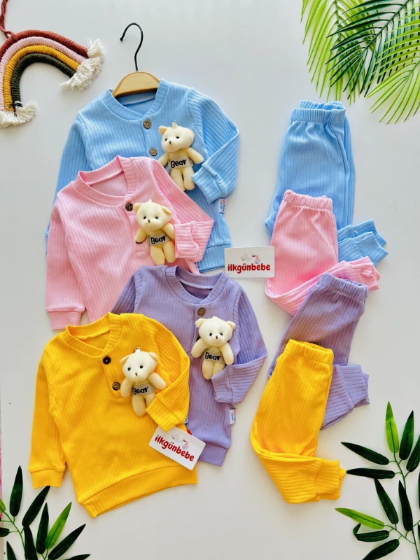Oyuncak Ayıcıklı Ribanalı Kumaş Mevsimlik Unisex Takım