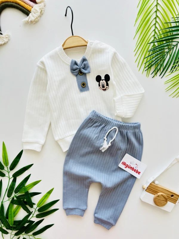 Mickey Mouse Papyonlu %100 Pamuk Mevsimlik Takım