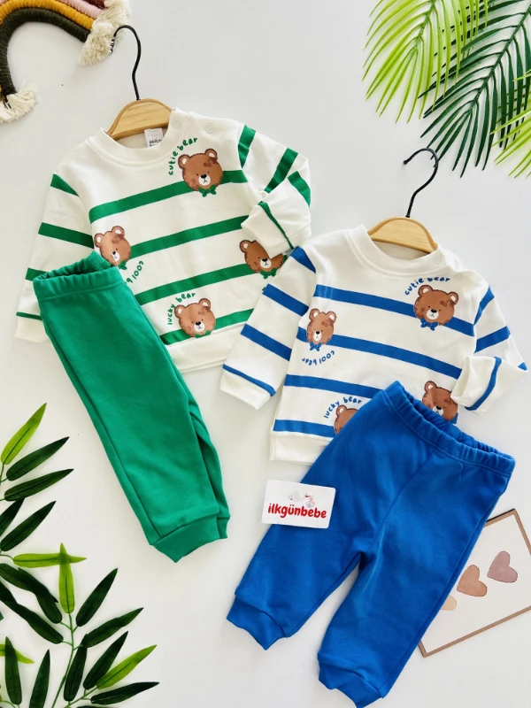 Teddy Bear Çizgili %100 Pamuk 2’li Takım