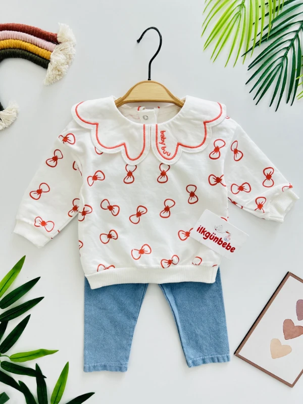 Fiyonk Baskılı Yaka Detaylı Kot 2’li Takım