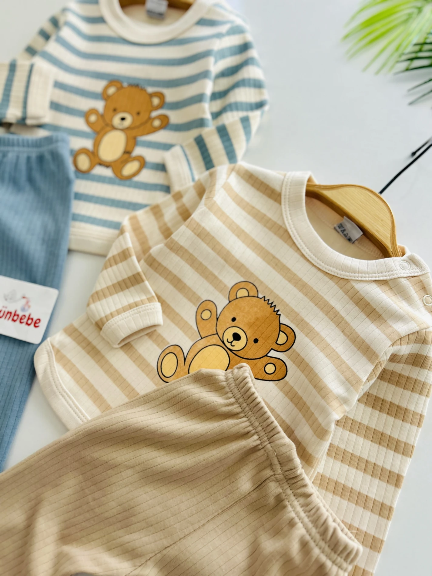 Bear Teddy Çizgili Yumuşacık Kumaş 2’li Takım