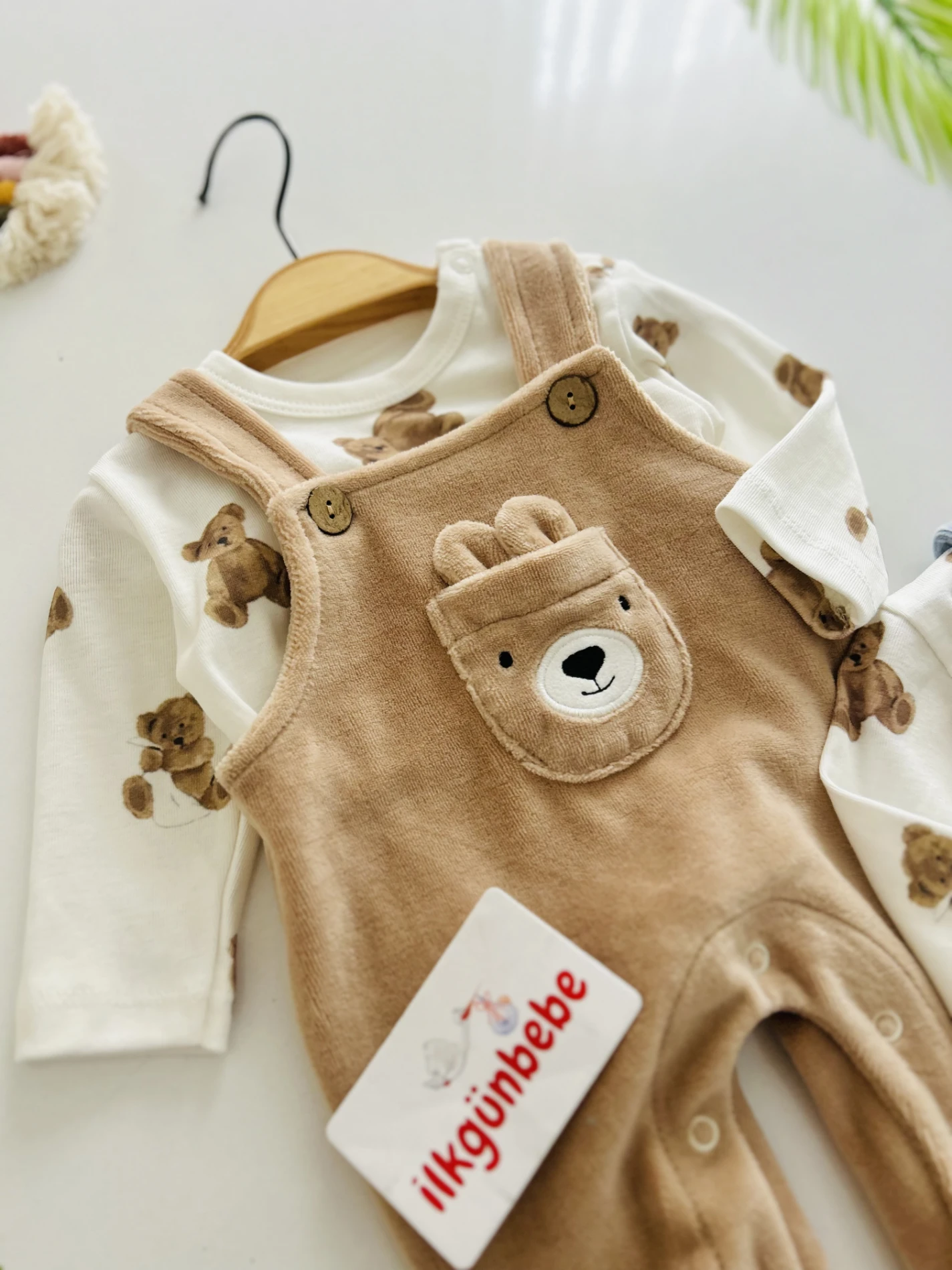 Kadife Kumaş Bear 2’li Saloper Takım