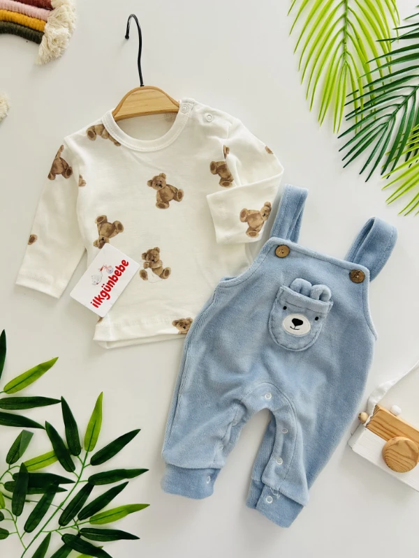 Kadife Kumaş Bear 2’li Saloper Takım