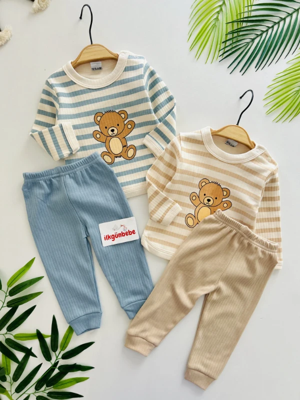 Bear Teddy Çizgili Yumuşacık Kumaş 2’li Takım