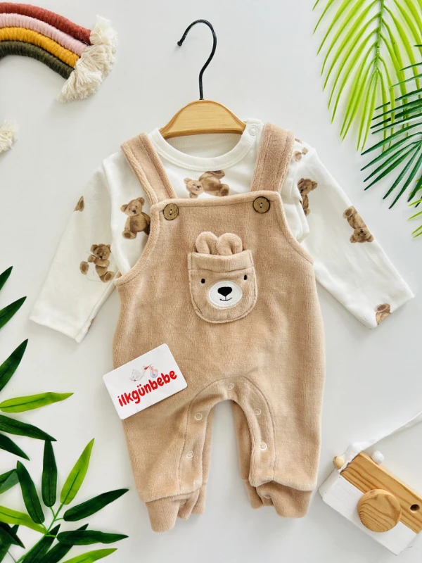 Kadife Kumaş Bear 2’li Saloper Takım