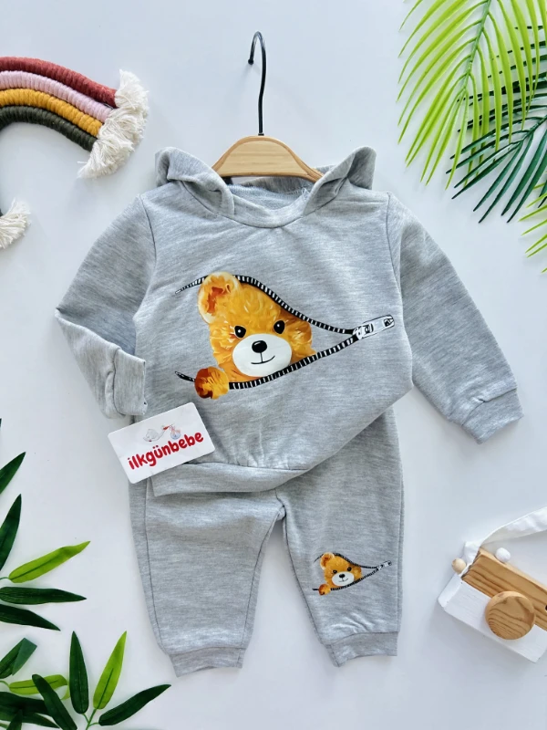 Teddy Fermuar Desenli 2’li %100 Pamuk Mevsimlik Takım