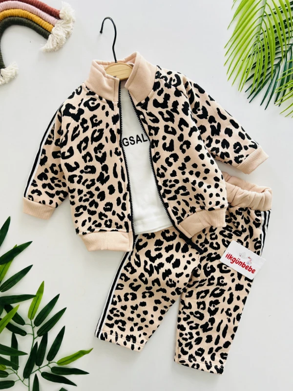 Leopar Desenli 3 İp İçi Şardonlu Kışlık 3’lü Premium Kalite Takım