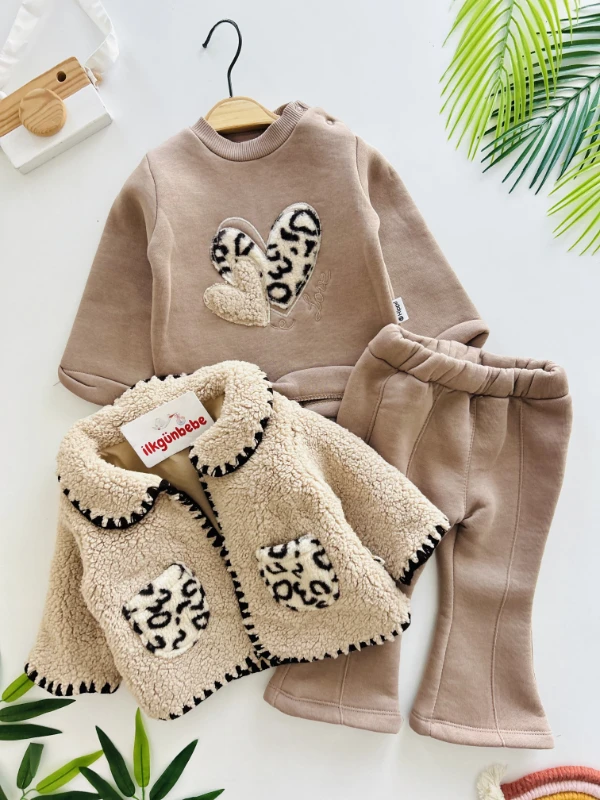 Leogirl Montlu Premium Kalite Kışlık Şardonlu 3’lü Kız Bebek Takım