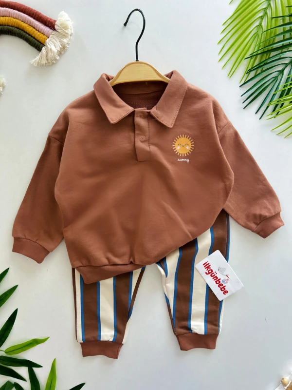 Polo Yaka Summer Baskılı Çizgili 2’li Premium Kalite Takım