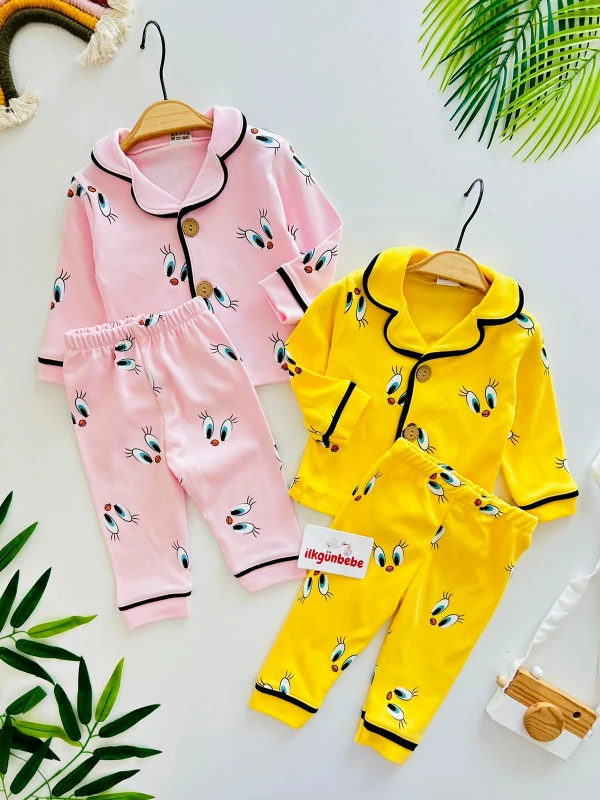 Tweety Desenli Bebe Yakalı %100 Pamuk Pijama Takımı