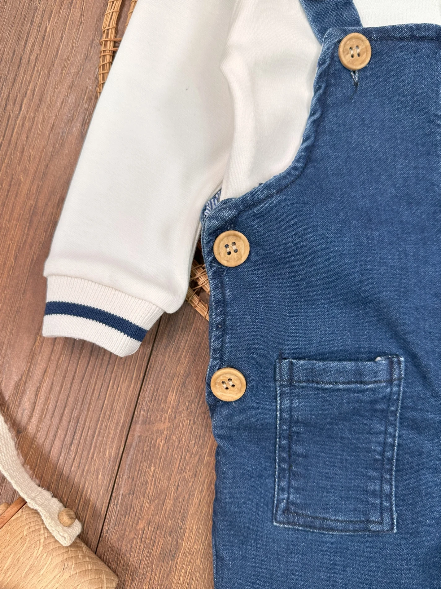 Polo Yaka Sweatshirt Kot Likralı Salopetli 2’li Takım