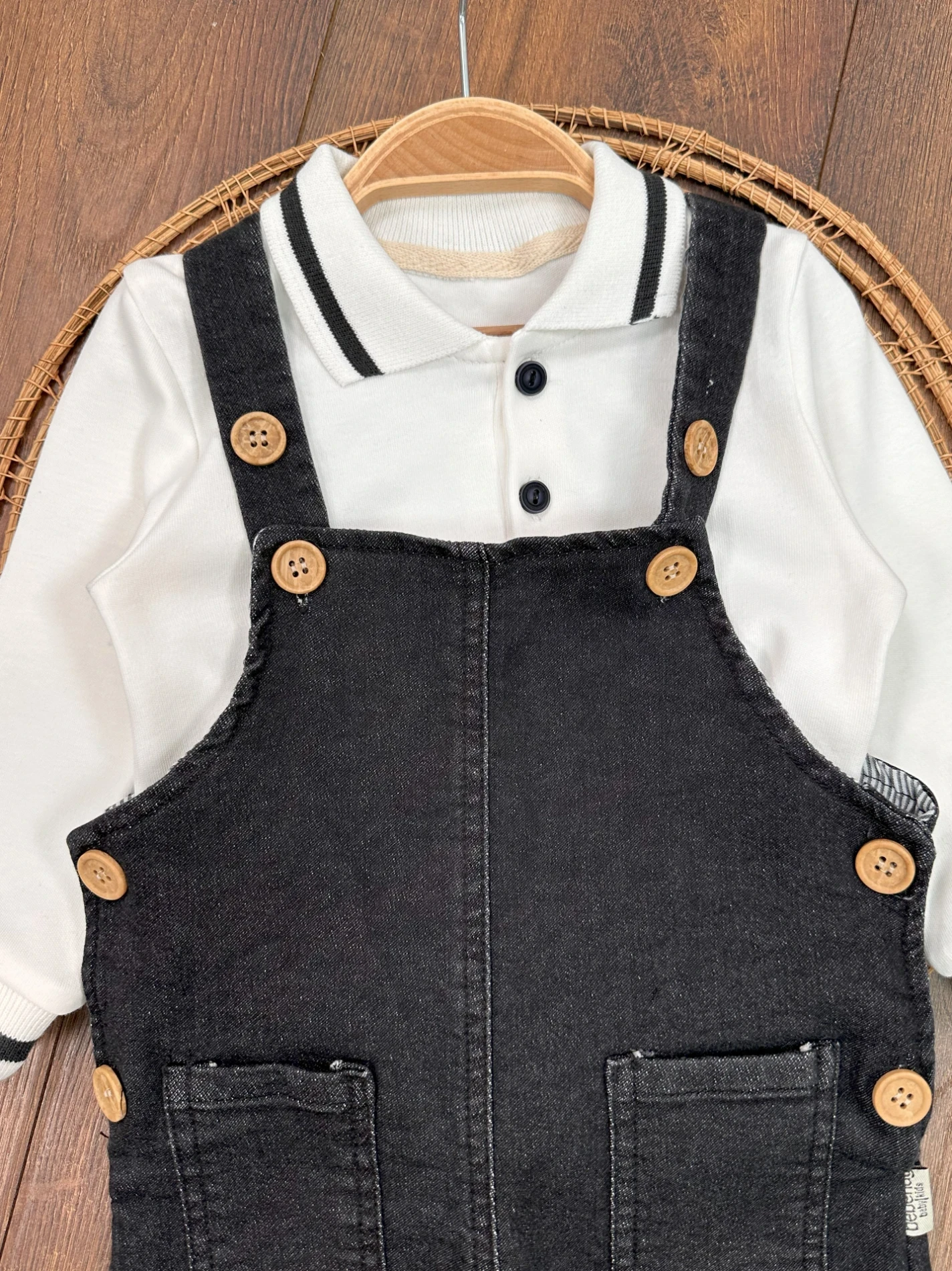 Polo Yaka Sweatshirt Kot Likralı Salopetli 2’li Takım