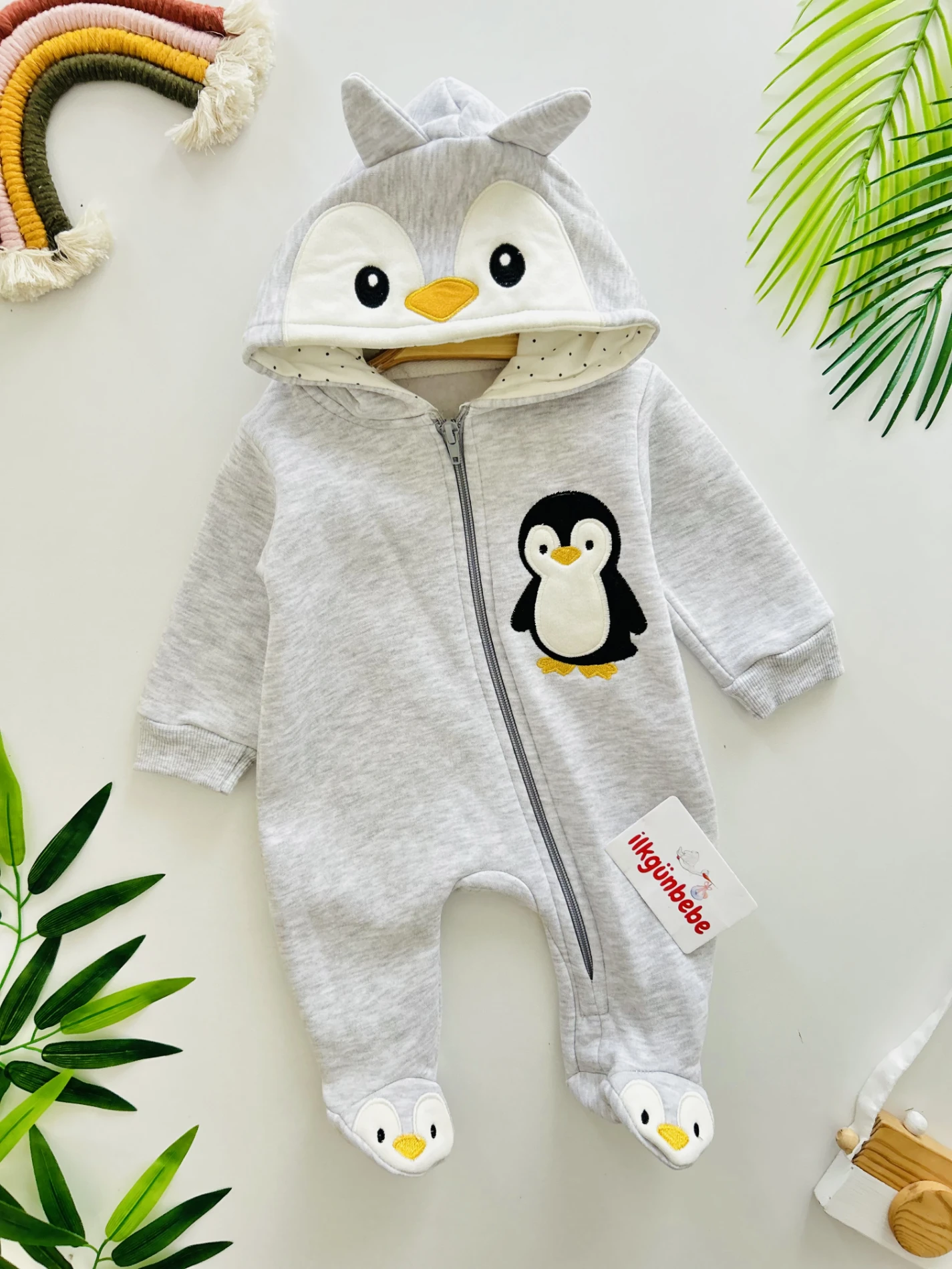 Penguen  Detaylı 3 İp İçi Şardonlu Premium Tulum