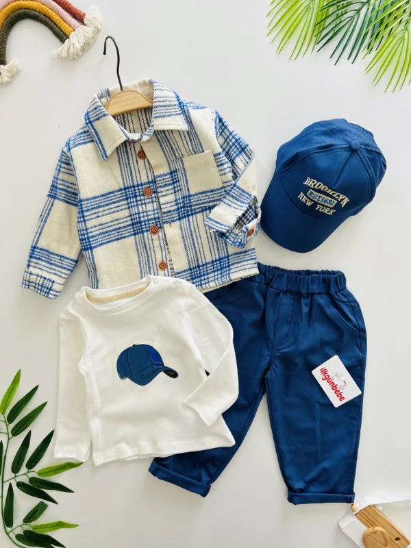 Oduncu Gömlek Şapkalı Oversize Hiphop Pantolon Badili 4lü Erkek Çocuk ve Bebek Takım