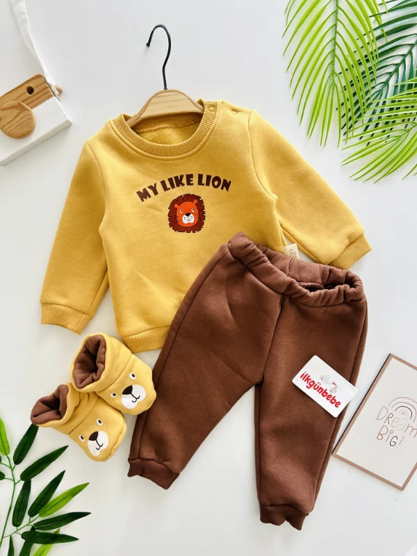 My Like Lion 3 İp Şardonlu Panduflu Kışlık 3’lü Premium Takım