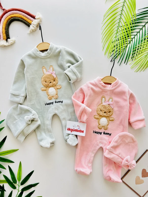 Happy Bunny Kadife Kumaş Şapkalı Tulum 