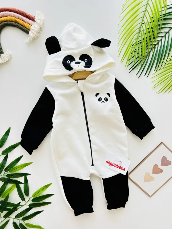 Panda Desenli Fermuarlı Kışlık Tulum