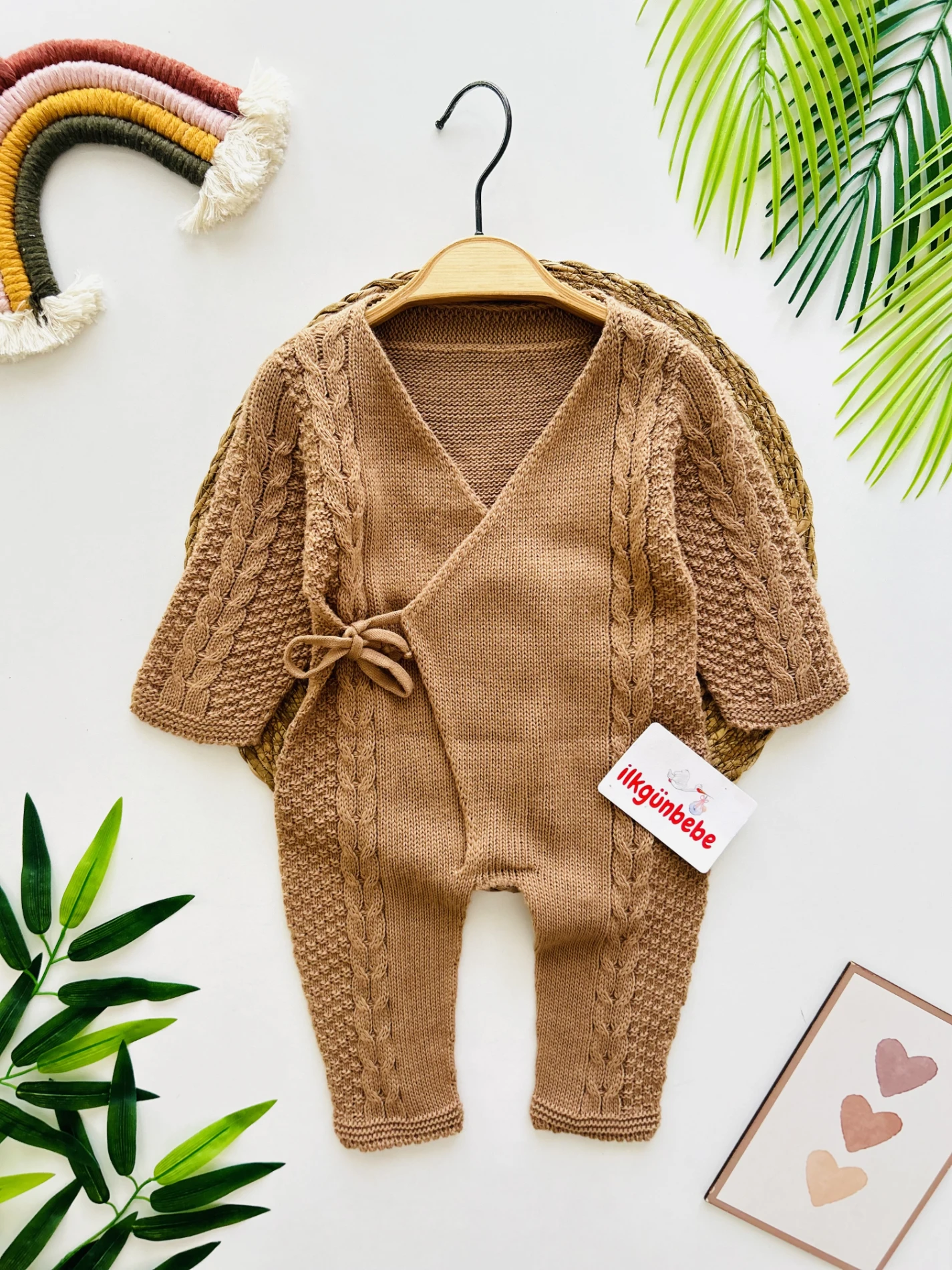 Triko Örgü Kimono  Bağlamalı Tulum