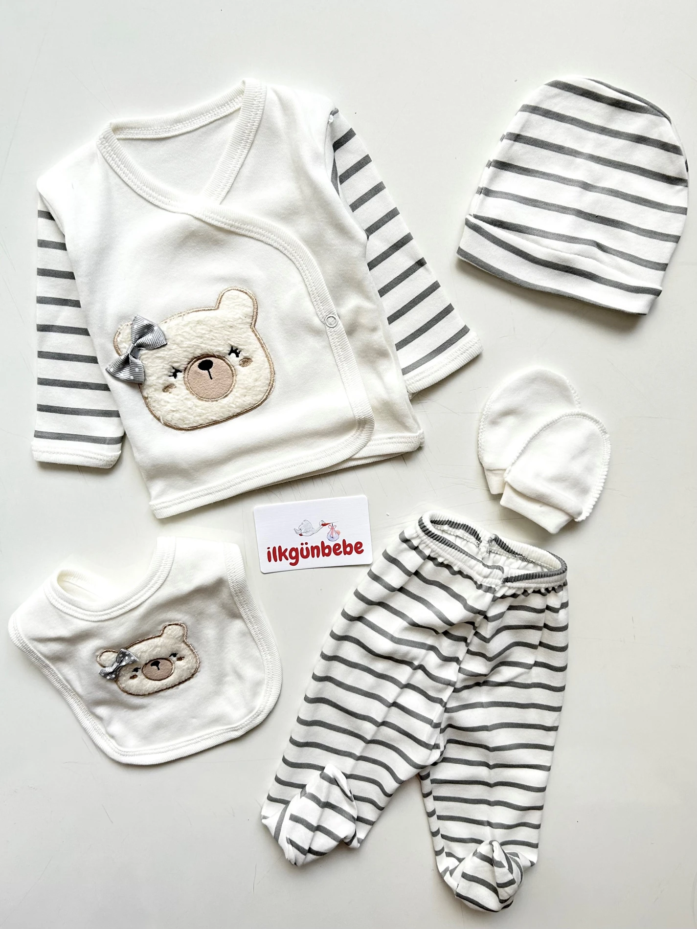 Teddy Desenli %100 Pamuk 5 Parça Yenidoğan Set