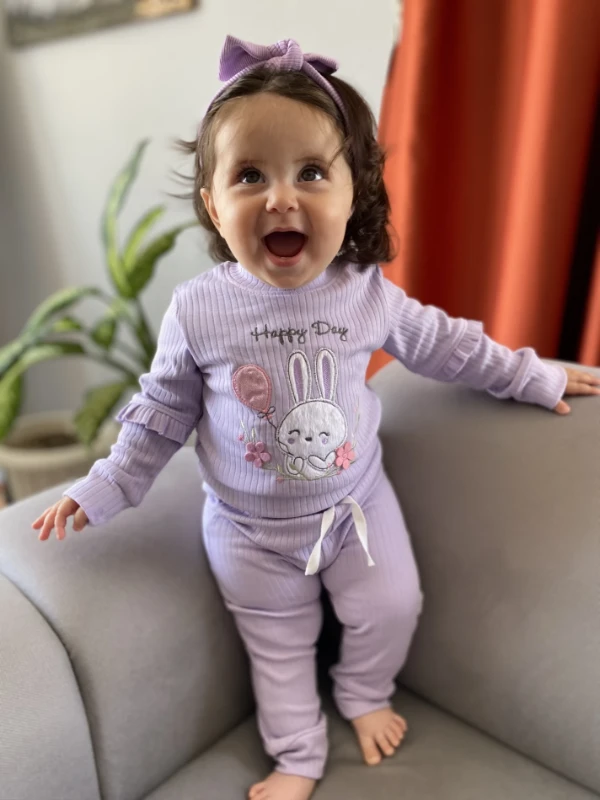 Happy Day Tavşan Baskılı Ribanalı İp Bağlamalı 2’li Takım