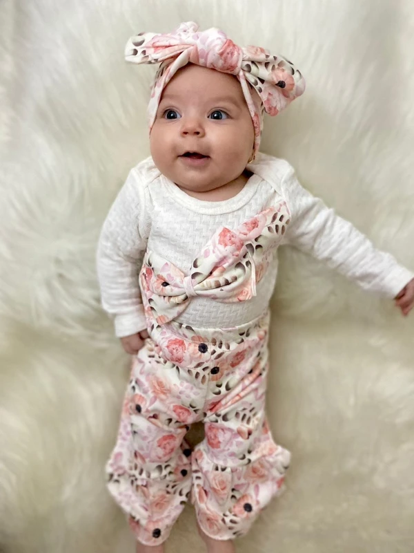 Nefes Alan Kumaş Çiçekli Fiyonk Detaylı Bandanali Takım 