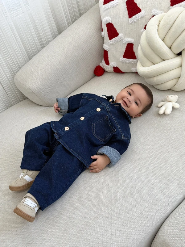 Kot Gömlek Kot Pantalonlu Likralı Premium Kalite Denim Takım