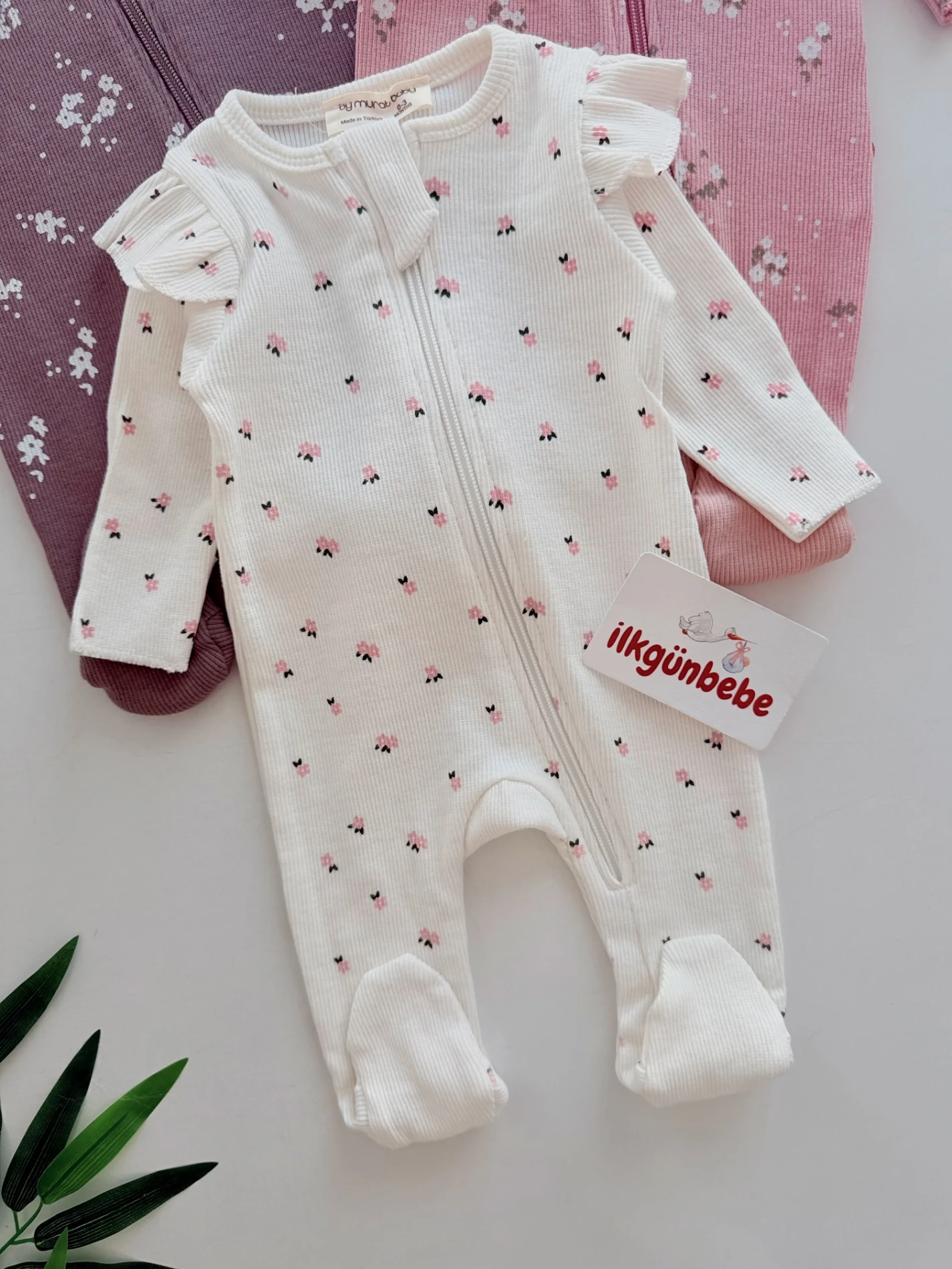 Çiçek Desenli %100 Pamuk Fermuarlı 3’lü Tulum Set