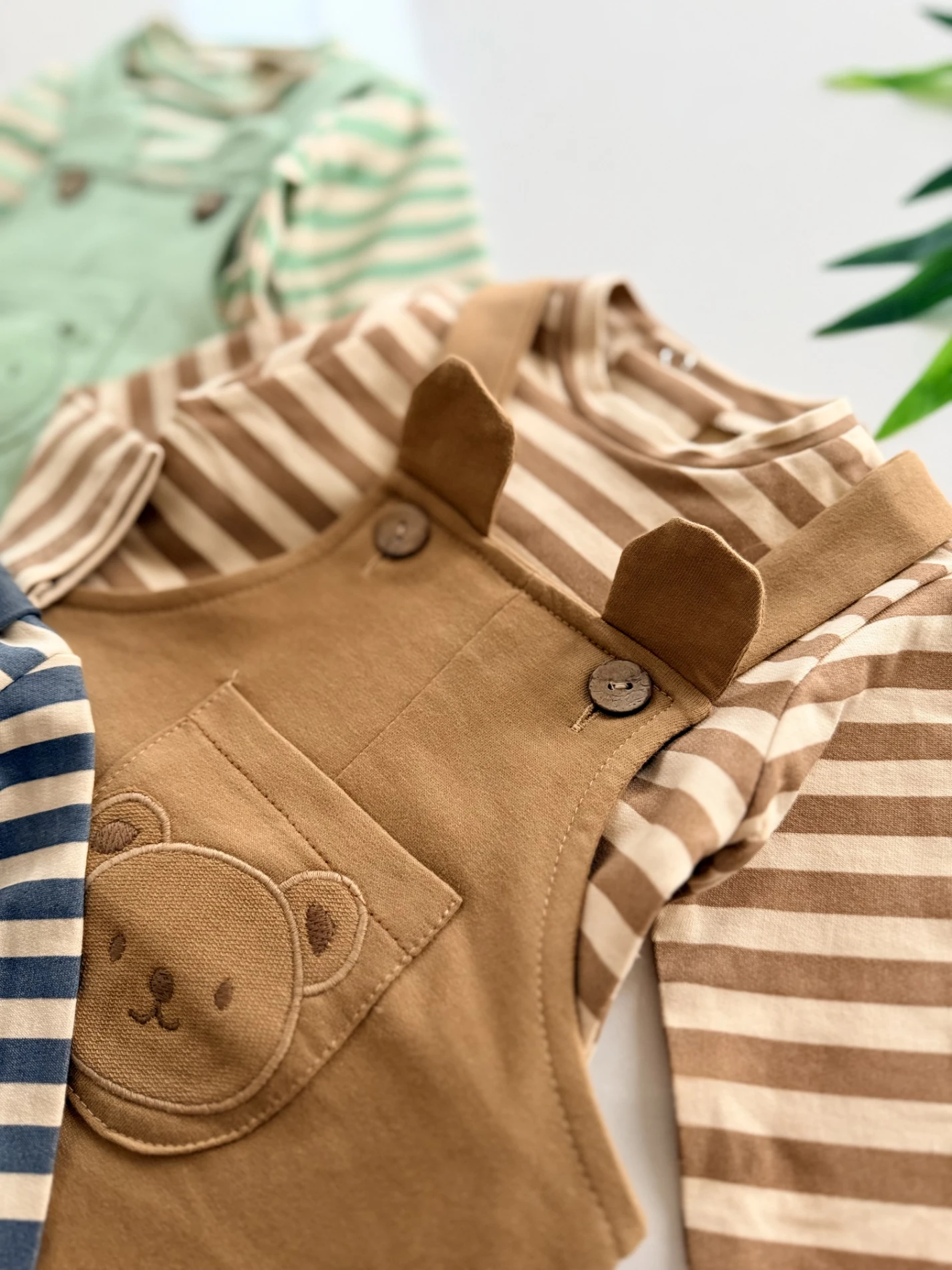 Ayıcık Kulaklı Çizgili %100 Pamuk 2’li Takım