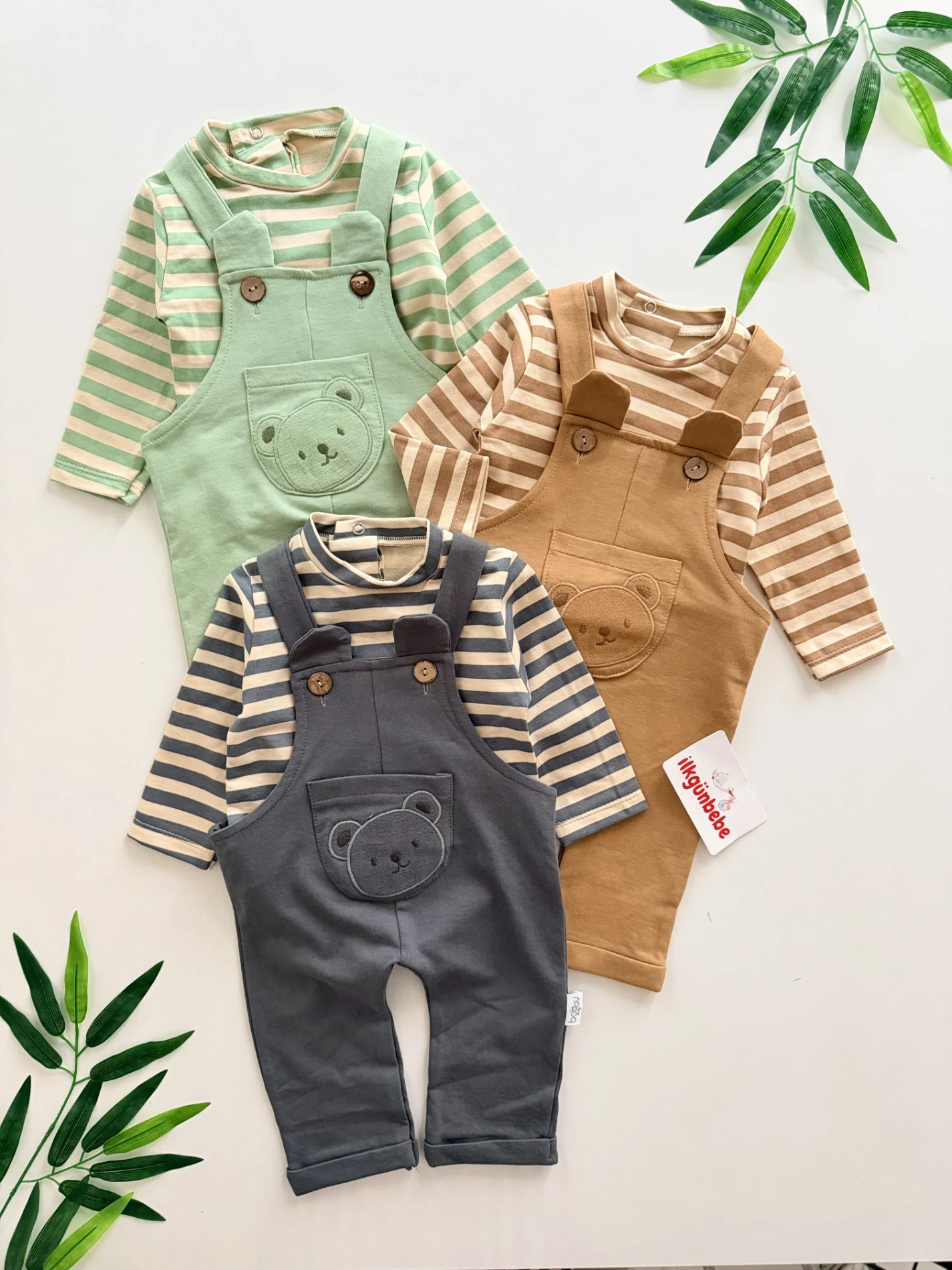 Ayıcık Kulaklı Çizgili %100 Pamuk 2’li Takım