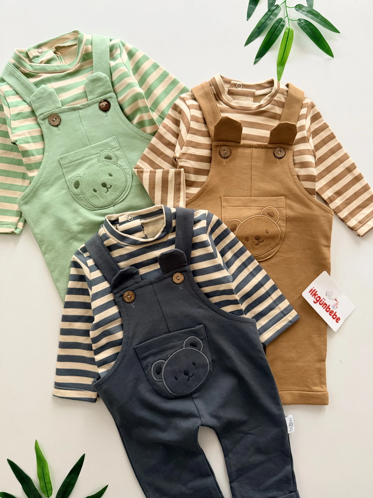 Ayıcık Kulaklı Çizgili %100 Pamuk 2’li Takım