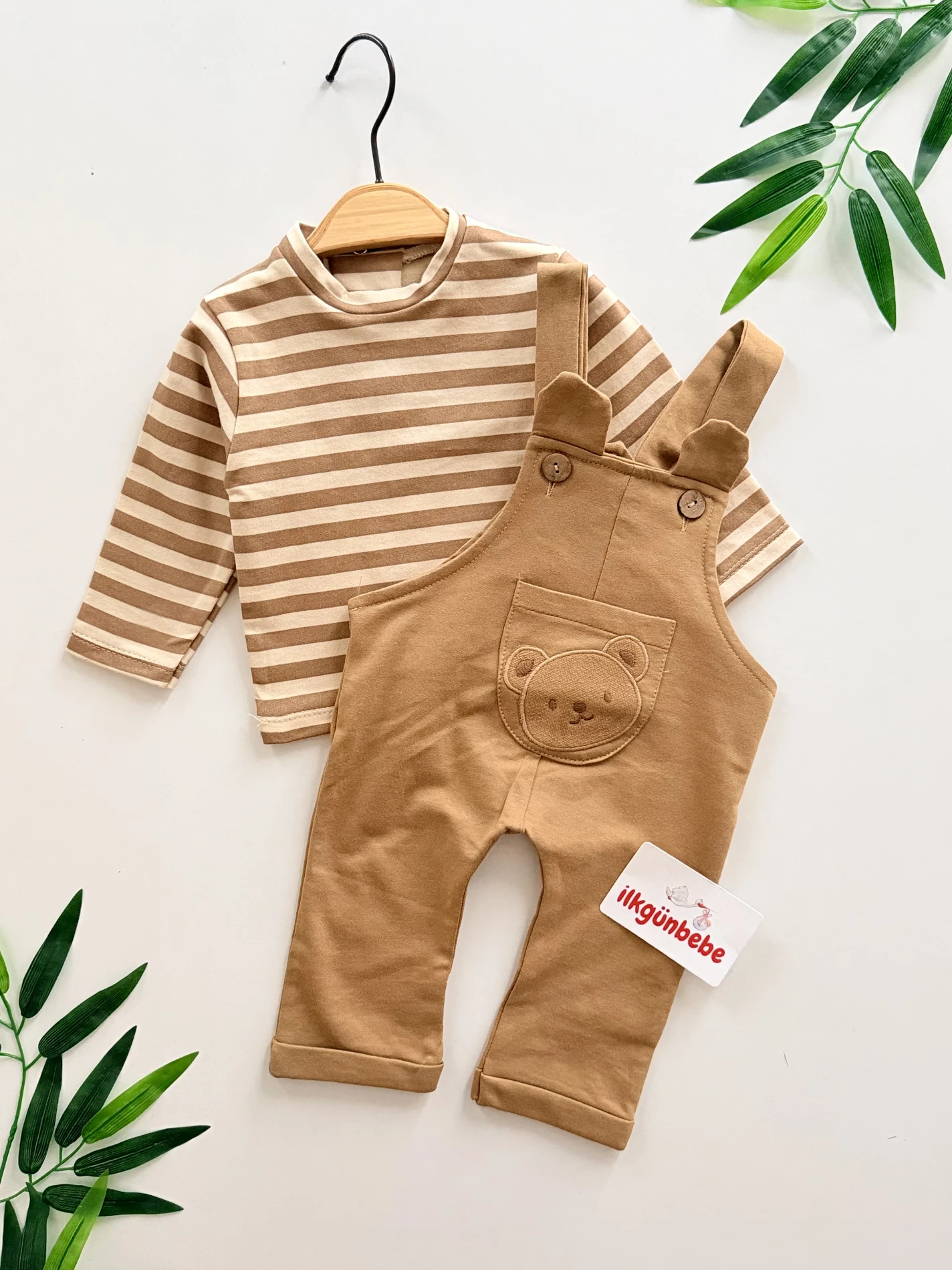 Ayıcık Kulaklı Çizgili %100 Pamuk 2’li Takım